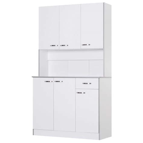 Homcom 71 In White Freestanding Kitchen Cupboard With 3 Adjustable