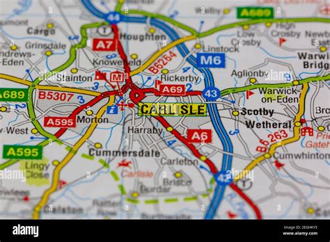 Carlisle And Surrounding Areas Shown On A Road Map Or Geography Map