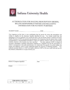 Fillable Online Iuhealth Mail Order Authorization Form IU Health