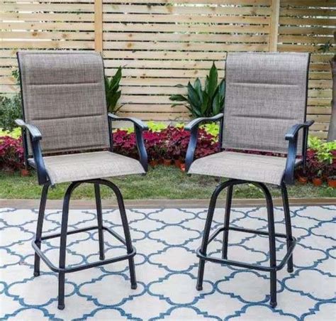 Black Padded Swivel Metal Outdoor Bar Stool With Arms 2 Pack