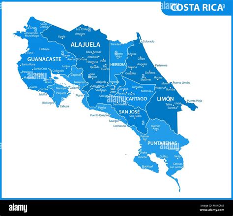 The detailed map of Costa Rica with regions or states and cities ...