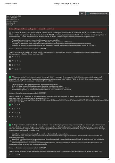 Prova Final Primeiros Socorros Primeiros Socorros Uniasselvi