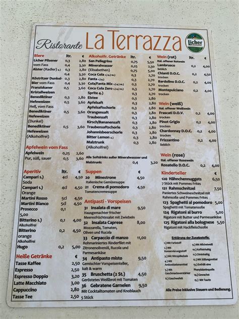 Speisekarte Von Ristorante La Terrazza Restaurant Altenstadt