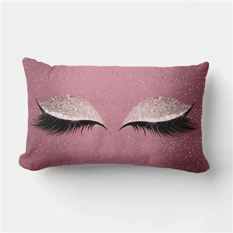 Burgundy Glitter Lashes Eyes Rose Makeup Sleep Lumbar Pillow Zazzle