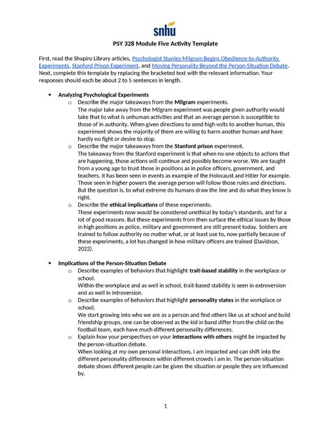 PSY 328 Module Five Activity Template PSY 328 Module Five Activity