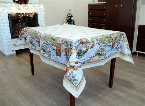 Luxury Christmas Block Print Tablecloth Rectangular, Fabric Tapestry ...