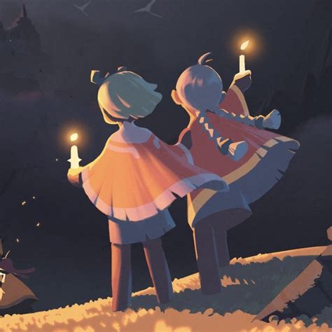 two children holding candles in their hands on top of a snow covered hill at night