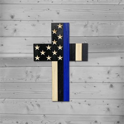 Thin Blue Line Cross Police Officer T Tbl Flag Cross Etsy