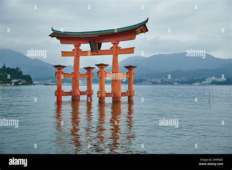 Tori Gate At Sea On Miyajima Hiroshima Stock Photo Alamy