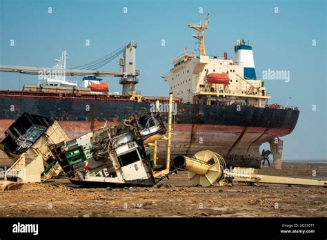 Alang 01 February 2016 Close Up Of Of Ship Breaking Yard With Scrap