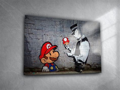 Super Mario Glass Printing Super Mario Banksybanksy Mario Police