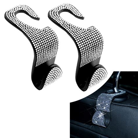 Crynod 2 PCS Bling Car Seat Back Headrest Hook Add Storage Space Multi