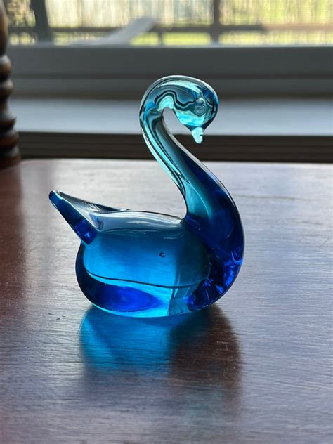 Vintage Titan Art Glass Blue Swan Hand Blown Glass Etsy