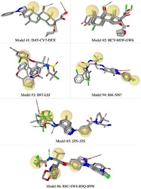 Representation Of Six Shared Pharmacophore Models Aligned To Their