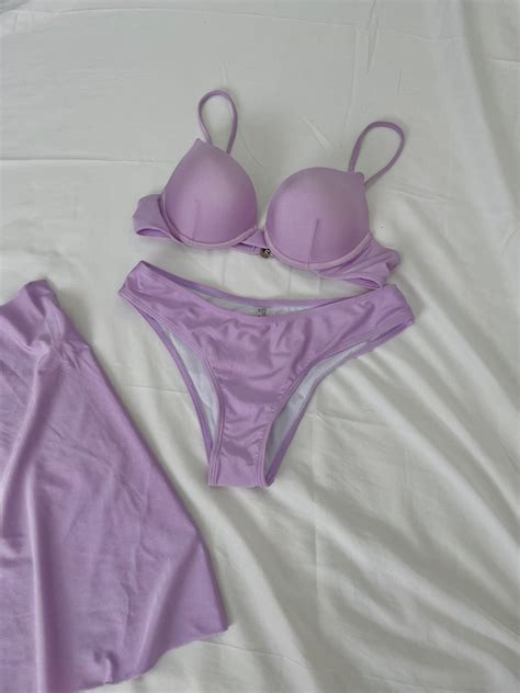 New Purple Violet Lavender Bikini Set Underwire Top With Bandana Cover Up Sarong Women S