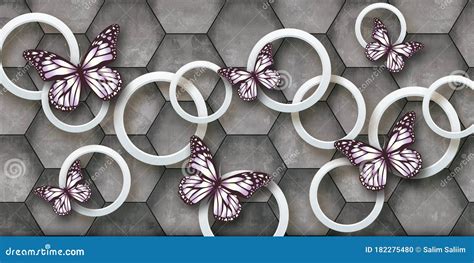 3D Illustration of Beautiful Butterfly on White Decorative 3D Ring ...