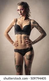 Tattooed Woman Black Lingerie Stock Photo Shutterstock
