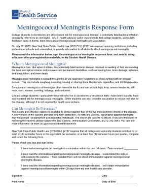 Fillable Online Cumc Columbia Meningococcal Meningitis Response Form