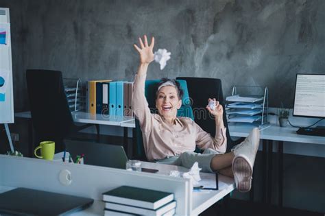 Photo Of Smiling Positive Mature Lady Accountant Formalwear Having Fun Indoors Workplace