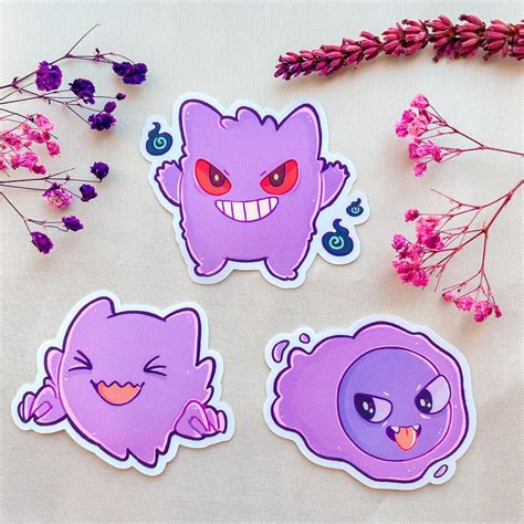 Cute Chibi Gastly Haunter Gengar Stickers Fan Art Laptop Etsy Uk