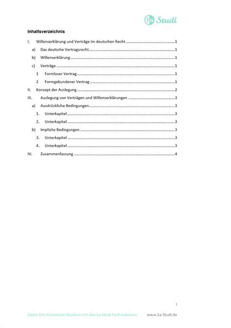 Inhaltsverzeichnis Hausarbeit Anleitung Und Vorlage A Studi
