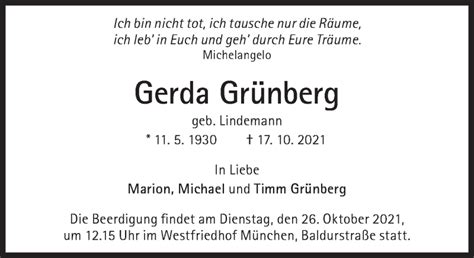 Traueranzeigen Von Gerda Gr Nberg Sz Gedenken De