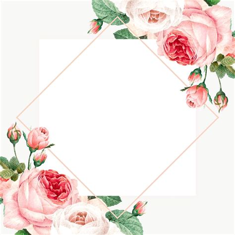 Pink Cabbage Rose Pattern On A Gold Frame Design Element Free Image