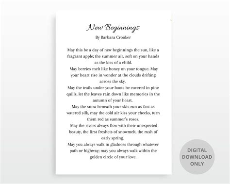 New Beginnings Poem Digital Printable Wall Art Digital Etsy