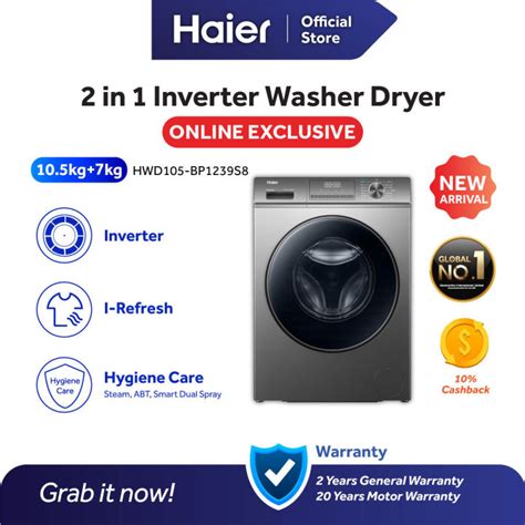 Haier 10 5kg 7kg 2in1 Bldc Inverter Front Load Washer And Dryer Mesin Basuh 洗衣机 Hwd105