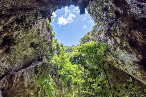 Premium Photo Inside Cave With Sunlight Through Hole On Cave Ceiling