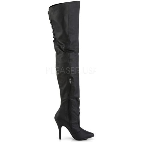 Legend Black Lace Up Back Leather Thigh High Boot