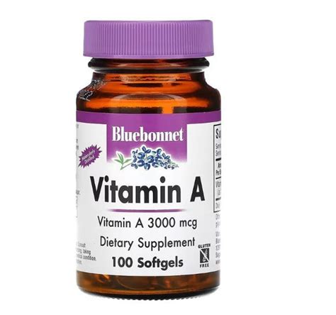 Bluebonnet Nutrition Vitamin A, 3000 мкг, 100 капсул - купить с ...