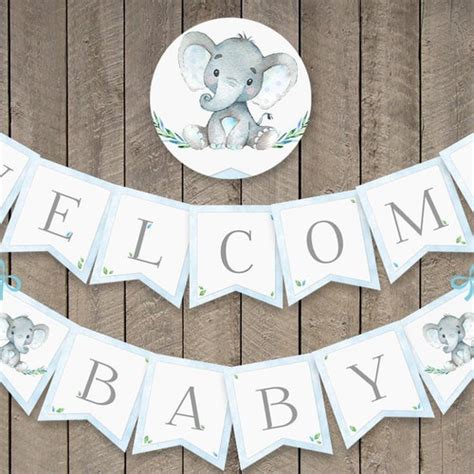 Elephant Baby Shower Banner PRINTABLE Welcome Baby Baby Boy | Etsy