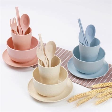 Jual Tableware Set 6 Pcs Alat Makan Set Jerami Mangkok Gelas Sendok