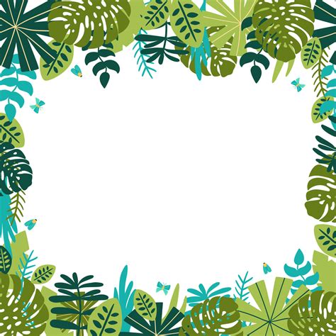 Safari frame. Green jungle floral frame. Tropical leaves, palm leaves ...