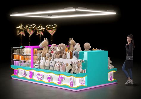 cute toy doll kiosk retail mall toy display shelf design attractive toy