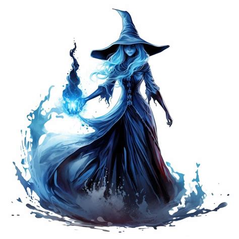 Premium Ai Image Witch With Blue Hair And A Black Hat Holding A Blue