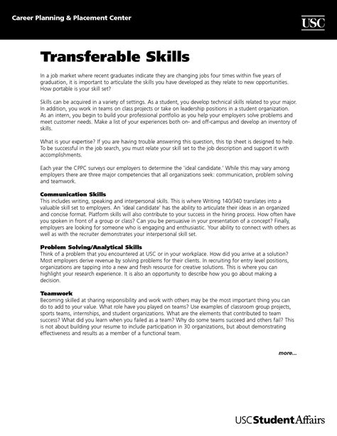 Resume Sample Transferable Skills Transferable Skills Definitions