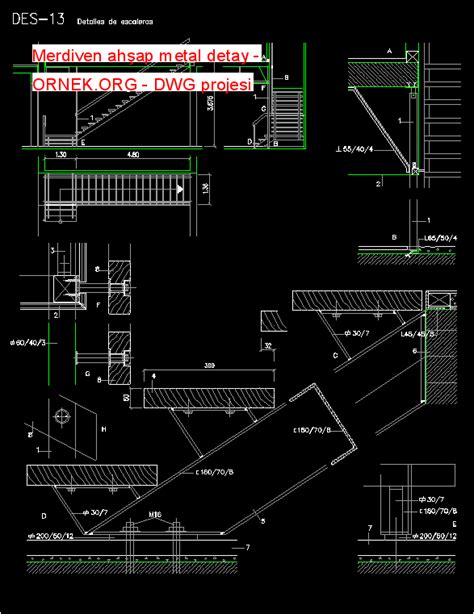 Merdiven ahşap metal detay dwg projesi Autocad Projeler