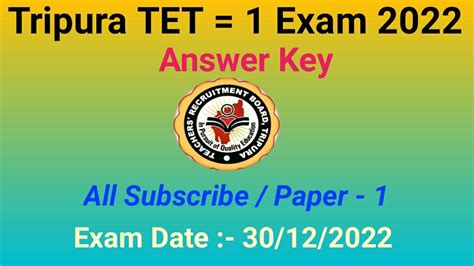 TRBT TET 1 Exam Answer Key 2022 TRBT TET I 2022 Paper I Answer