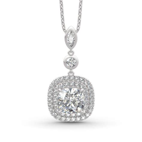 Jeulia Double Halo Cushion Cut Sterling Silver Necklace Jeulia Jewelry