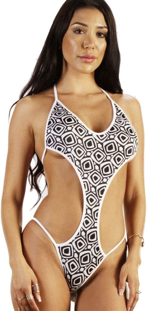 Wicked Temptations Sexy One Piece TIK Tok Ready Brazilian Bikini Swimsuit Black White Stoned