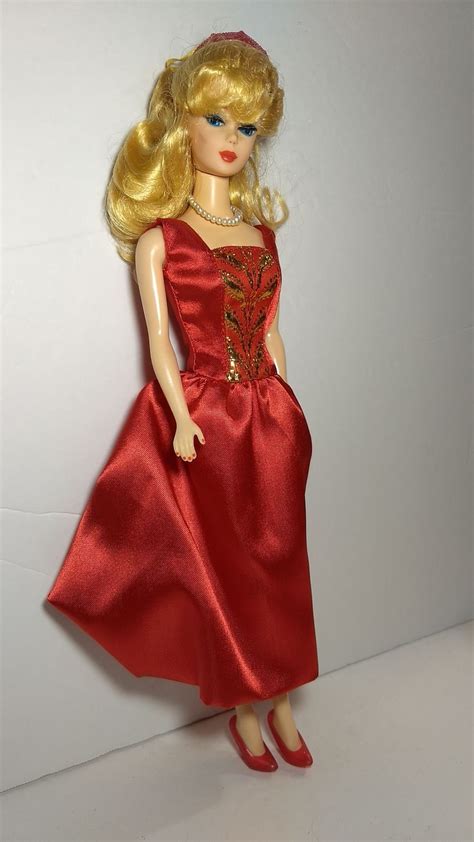 Nostalgic Blonde Barbie Redressed In Fantasy Princess Red Gown