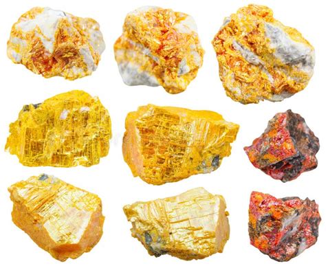 Various Raw Minerals With Names Isolated On White Stock Image Image