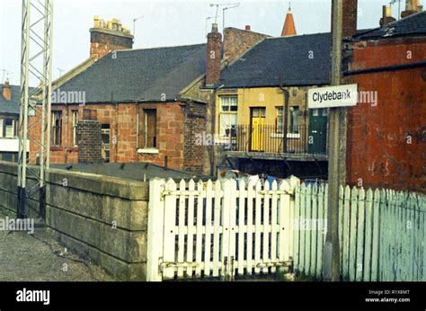 On the platform of Clydebank train station looking at the back of the ...