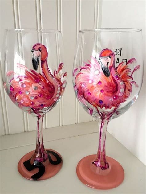 Flamingo Wine Glass Hand Painted Flamingo Makes A Great Etsy