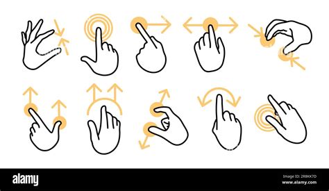 Various Hand Gestures For Touchscreen Devices Flat Icon Set Stock