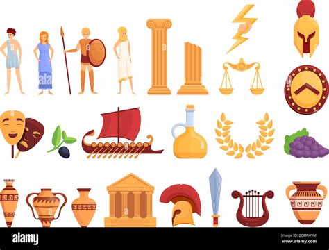 Ancient Greece icons set. Cartoon set of Ancient Greece vector icons ...