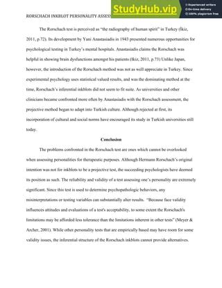 An Analysis Of Rorschach Inkblot Personality Assessment Tests PDF