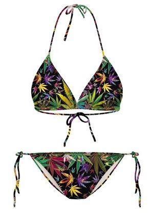 Black Colorful Maple Hemp Leaves Two Piece Sexy Bikini Swimwear